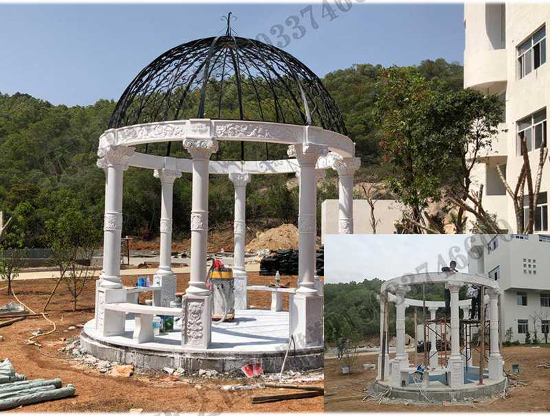 石雕涼亭案例，景觀(guān)涼亭怎樣安裝，石雕涼亭定制工廠(chǎng)