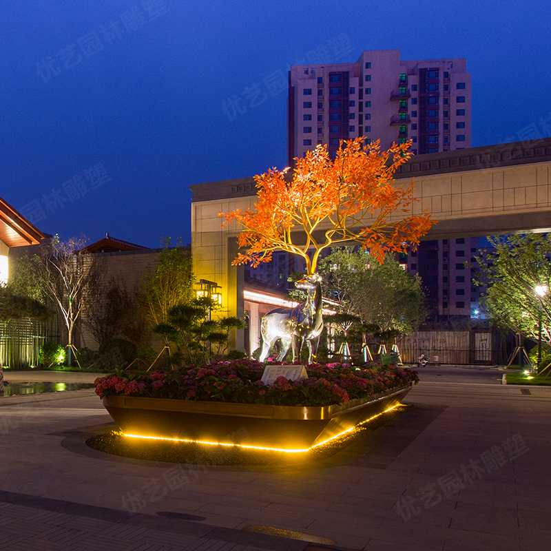 園林不銹鋼鹿雕塑，景觀鹿雕塑擺件